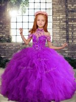 Straps Sleeveless Lace Up Little Girls Pageant Gowns Purple Tulle(SKU PAG1235-9BIZ)