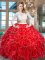 Red Scoop Zipper Beading and Lace and Ruffles Sweet 16 Dress Long Sleeves