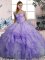 Lavender Lace Up Off The Shoulder Beading and Ruffles Ball Gown Prom Dress Organza Sleeveless