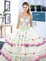 Scoop Sleeveless Beading and Embroidery and Ruffled Layers Lace Up Quinceanera Gowns