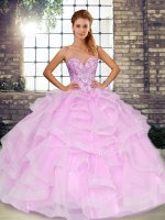 Superior Lilac Sweetheart Lace Up Beading and Ruffles Ball Gown Prom Dress Sleeveless