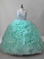 Hot Sale Ball Gowns Sleeveless Apple Green Quinceanera Dresses Brush Train Lace Up