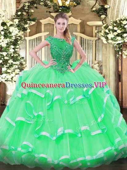 Apple Green Scoop Neckline Beading and Ruffled Layers Sweet 16 Dress Sleeveless Lace Up - Click Image to Close