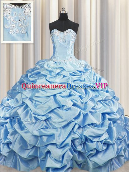 Fitting Brush Train Baby Blue Sweetheart Lace Up Beading and Pick Ups Quinceanera Gowns Sweep Train Sleeveless - Click Image to Close