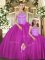 Beading Vestidos de Quinceanera Fuchsia Lace Up Sleeveless Floor Length