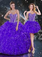 Discount Purple 15th Birthday Dress Military Ball and Sweet 16 and Quinceanera with Beading and Ruffles Sweetheart Sleeveless Lace Up