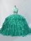 Turquoise Sleeveless Organza Brush Train Zipper Quinceanera Gowns for Sweet 16 and Quinceanera
