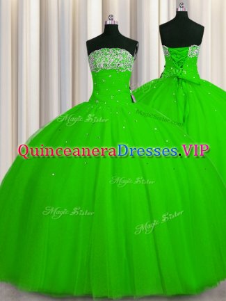 Big Puffy Beading and Sequins Sweet 16 Dresses Lace Up Sleeveless Floor Length