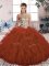 Hot Sale Rust Red Halter Top Neckline Beading and Ruffles Sweet 16 Quinceanera Dress Sleeveless Lace Up