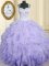 Charming Sleeveless Organza Floor Length Lace Up Sweet 16 Quinceanera Dress in Lavender with Beading and Ruffles