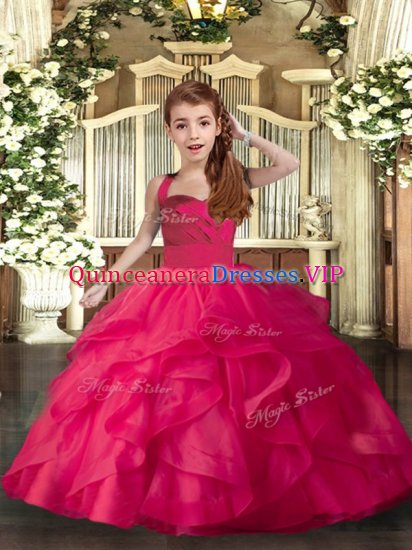 Customized Ball Gowns Evening Gowns Coral Red Straps Organza Sleeveless Floor Length Lace Up - Click Image to Close