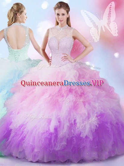 Discount Sleeveless Lace Up Floor Length Beading and Ruffles Sweet 16 Dress - Click Image to Close