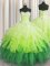 Organza Sweetheart Sleeveless Lace Up Beading and Ruffles and Ruffled Layers and Sequins Quince Ball Gowns in Multi-color