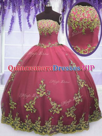 Glamorous Sleeveless Floor Length Appliques Zipper Vestidos de Quinceanera with Red