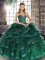 Fine Peacock Green Ball Gowns Sweetheart Sleeveless Tulle Floor Length Lace Up Beading and Ruffles Sweet 16 Quinceanera Dress