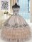 Fashionable Sweetheart Sleeveless Ball Gown Prom Dress Floor Length Beading and Embroidery and Ruffled Layers Champagne Organza and Taffeta