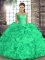 Sleeveless Organza Floor Length Lace Up Sweet 16 Dresses in Turquoise with Beading and Ruffles