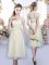 Low Price Champagne High-neck Zipper Lace and Bowknot Quinceanera Court of Honor Dress Cap Sleeves