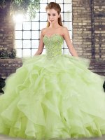 Fabulous Sweetheart Sleeveless Brush Train Lace Up Quinceanera Dress Yellow Green Tulle(SKU SJQDDT2123002-3BIZ)