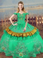 Traditional Floor Length Lace Up Vestidos de Quinceanera Green for Sweet 16 with Embroidery