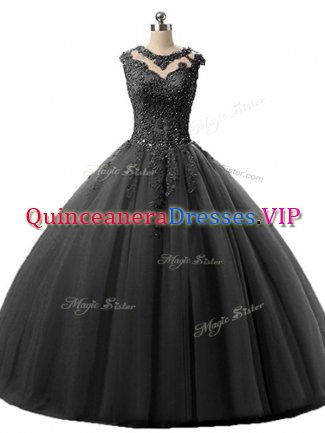 Tulle Sleeveless Floor Length Sweet 16 Dress and Beading and Lace