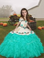 Best Turquoise Long Sleeves Embroidery and Ruffles Floor Length Pageant Dress for Teens(SKU PAG1261-6BIZ)