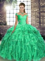 Fabulous Sleeveless Brush Train Beading and Ruffles Lace Up 15 Quinceanera Dress