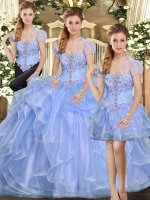 Most Popular Lavender Three Pieces Beading and Ruffles 15th Birthday Dress Lace Up Organza Sleeveless Floor Length