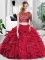Fantastic Wine Red Tulle Zipper Quinceanera Gown Sleeveless Floor Length Lace and Ruffles