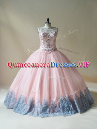 Inexpensive Sleeveless Lace Up Floor Length Beading and Appliques Sweet 16 Dresses