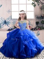 Fantastic Tulle Sleeveless Floor Length Custom Made Pageant Dress and Beading and Ruffles
