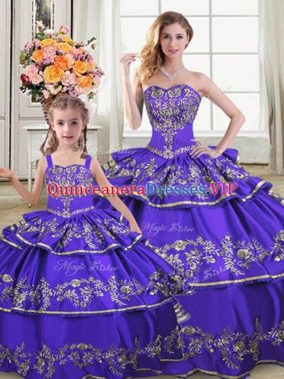 Purple Lace Up Strapless Embroidery and Ruffled Layers 15th Birthday Dress Satin and Organza Sleeveless - Click Image to Close