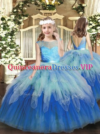 Exquisite Floor Length Backless Pageant Gowns For Girls Multi-color for Party and Wedding Party with Lace and Ruffles