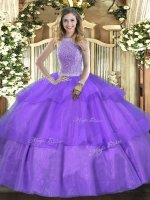 Elegant Sleeveless Floor Length Beading and Ruffled Layers Lace Up Quinceanera Dress with Lavender(SKU SJQDDT1444002-3BIZ)