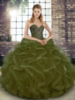 Exquisite Ball Gowns Ball Gown Prom Dress Olive Green Sweetheart Tulle Sleeveless Floor Length Lace Up