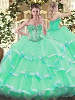 Floor Length Apple Green Quince Ball Gowns Sweetheart Sleeveless Lace Up