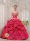 Marble Falls TX Coral Red Appliques Decorate Sweetheart Neckline Formal Christmas Party dress