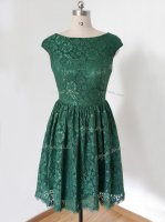 Dark Green Scoop Neckline Lace Vestidos de Damas Cap Sleeves Lace Up