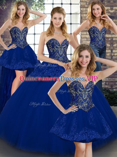 Designer Royal Blue Sweetheart Lace Up Beading and Appliques Sweet 16 Dresses Sleeveless - Click Image to Close
