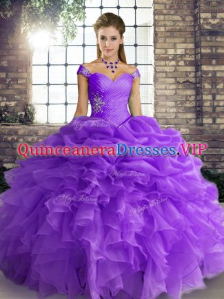 Floor Length Ball Gowns Sleeveless Lavender Quince Ball Gowns Lace Up