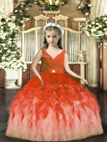 Rust Red Sleeveless Tulle Backless Little Girls Pageant Dress Wholesale for Party and Sweet 16 and Wedding Party
