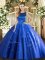 Fancy Floor Length Ball Gowns Sleeveless Blue Quinceanera Gown Lace Up