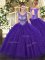 Custom Design Purple Ball Gown Prom Dress Sweet 16 and Quinceanera with Beading Scoop Sleeveless Lace Up