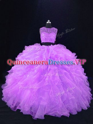 Free and Easy Scoop Sleeveless Zipper 15 Quinceanera Dress Lavender Organza