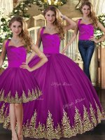 Sumptuous Fuchsia Halter Top Neckline Embroidery Quinceanera Gown Sleeveless Lace Up