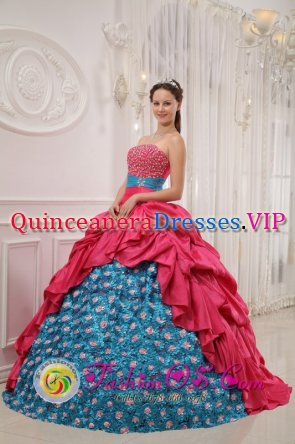 Perfect Red and Blue Quinceanera Dress For Empangeni South Africa Strapless Taffeta With glistening Beading Ball Gown