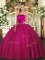 Fuchsia Vestidos de Quinceanera Military Ball and Sweet 16 and Quinceanera with Ruching Strapless Sleeveless Lace Up