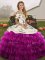 Fuchsia Off The Shoulder Lace Up Embroidery and Ruffled Layers Quinceanera Dress Sleeveless