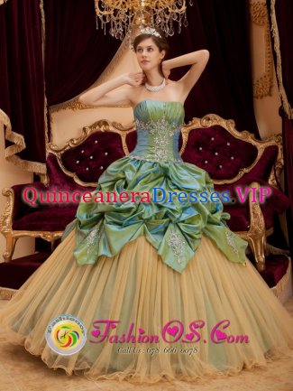 Remarkable Olive Green Pick-ups Beading Strapless Quinceanera Dress With Taffeta and Tulle Central Point Oregon/OR