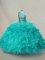Floor Length Aqua Blue Sweet 16 Quinceanera Dress Organza Sleeveless Beading and Ruffles